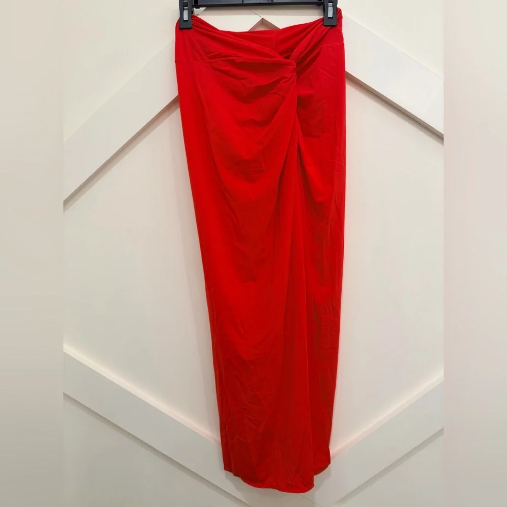 New ViX Karen Twist Pull-On Solid Red Midi Swim Beach Pareo Cover-Up Skirt Med